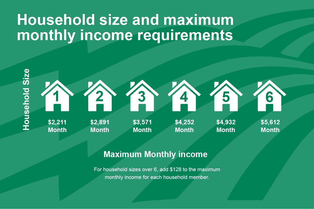 Family size and monthly income requirements for assistance