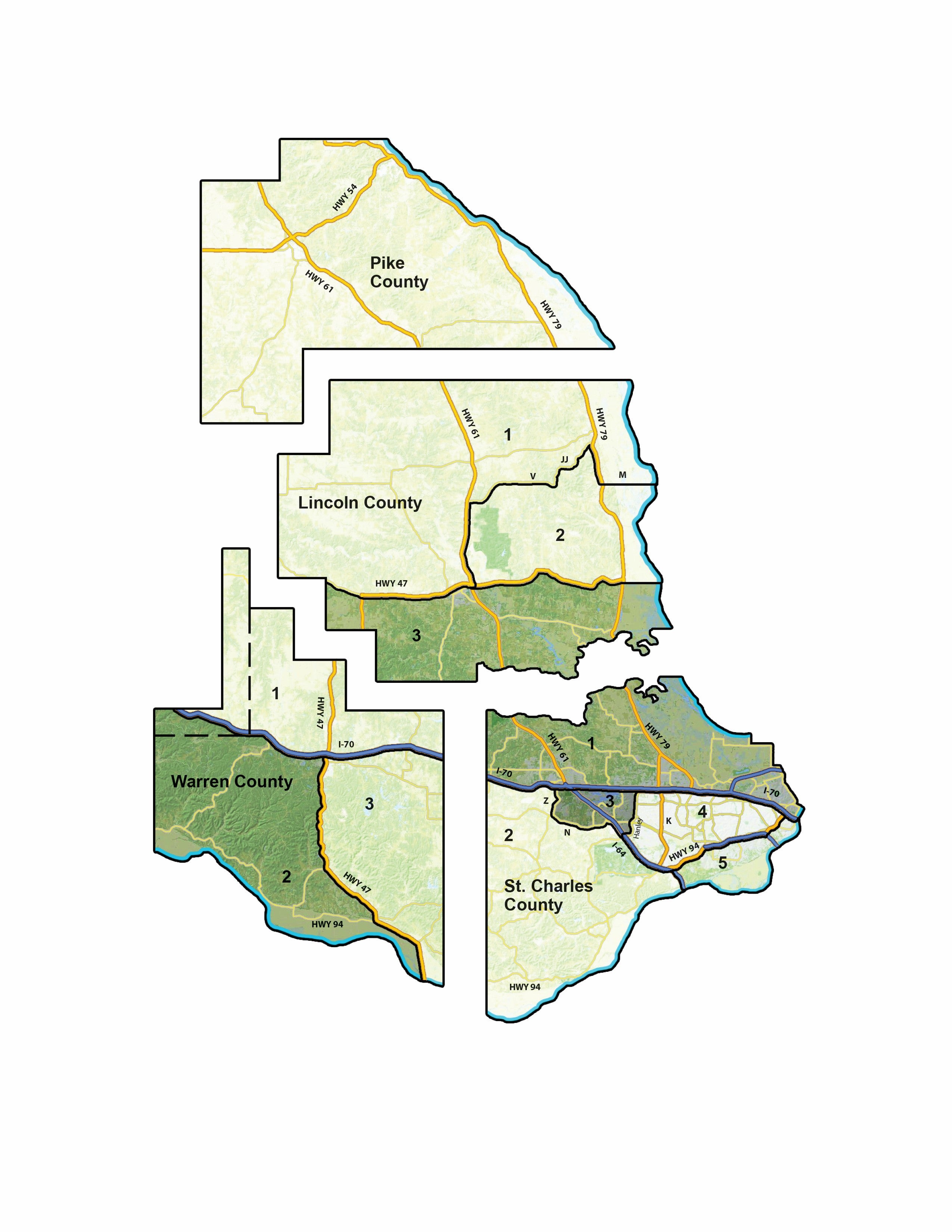 CREC territory map. Shaded territories indicate districts seeking candidates.