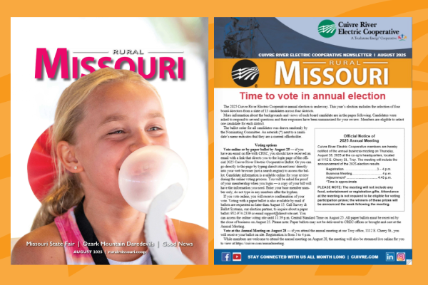 The front covers of the August 2025 editions of Rural Missour and Current Times