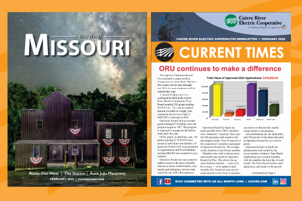 The front covers of the February 2025 edition of Current Times/Rural Missouri