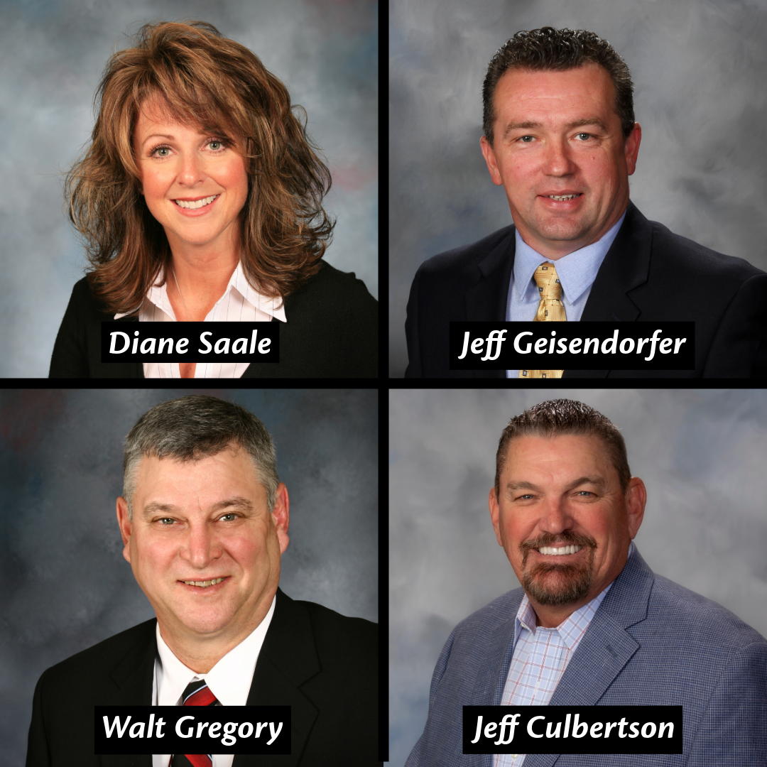 Election winners (from top left): Diane Saale, Jeff Geisendorfer, Walt Gregory, and Jeff Culbertson.